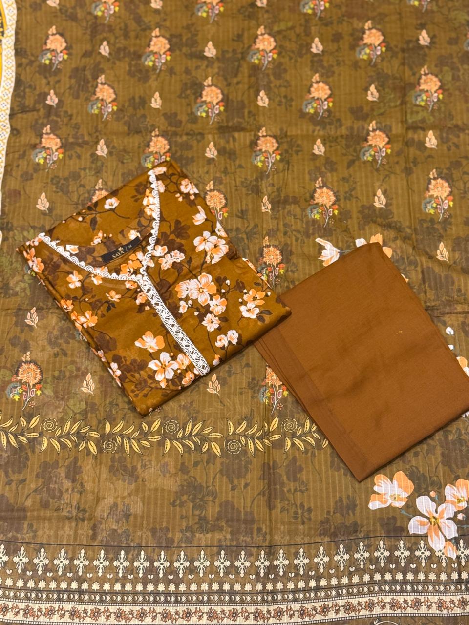 Saya 3-PC Stitched lawn Suit